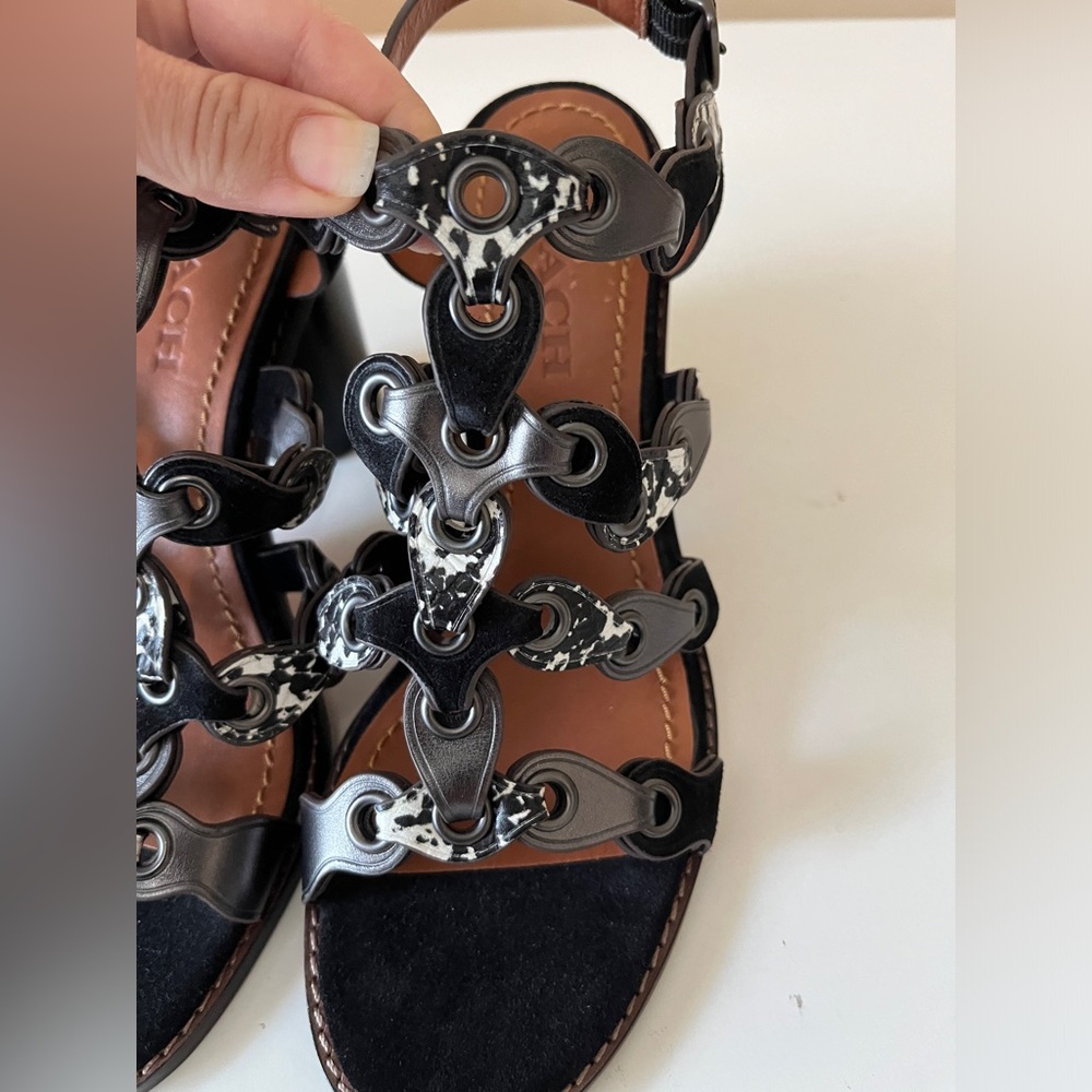 Coach MH Sandal Cll MXM Black Dress Sandals Black Mid Heel Shoes 7B Summer - Picture 3 of 13